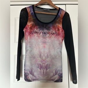 Women's Black and Multicolor Long Sleeve Tee